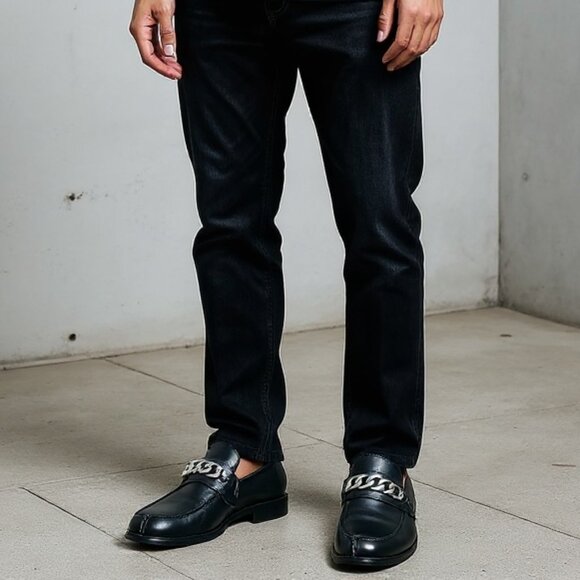 MOMA Mocassino Uomo Vitello Nero Square Toe Chain Loafers Size EU 46 / US 13